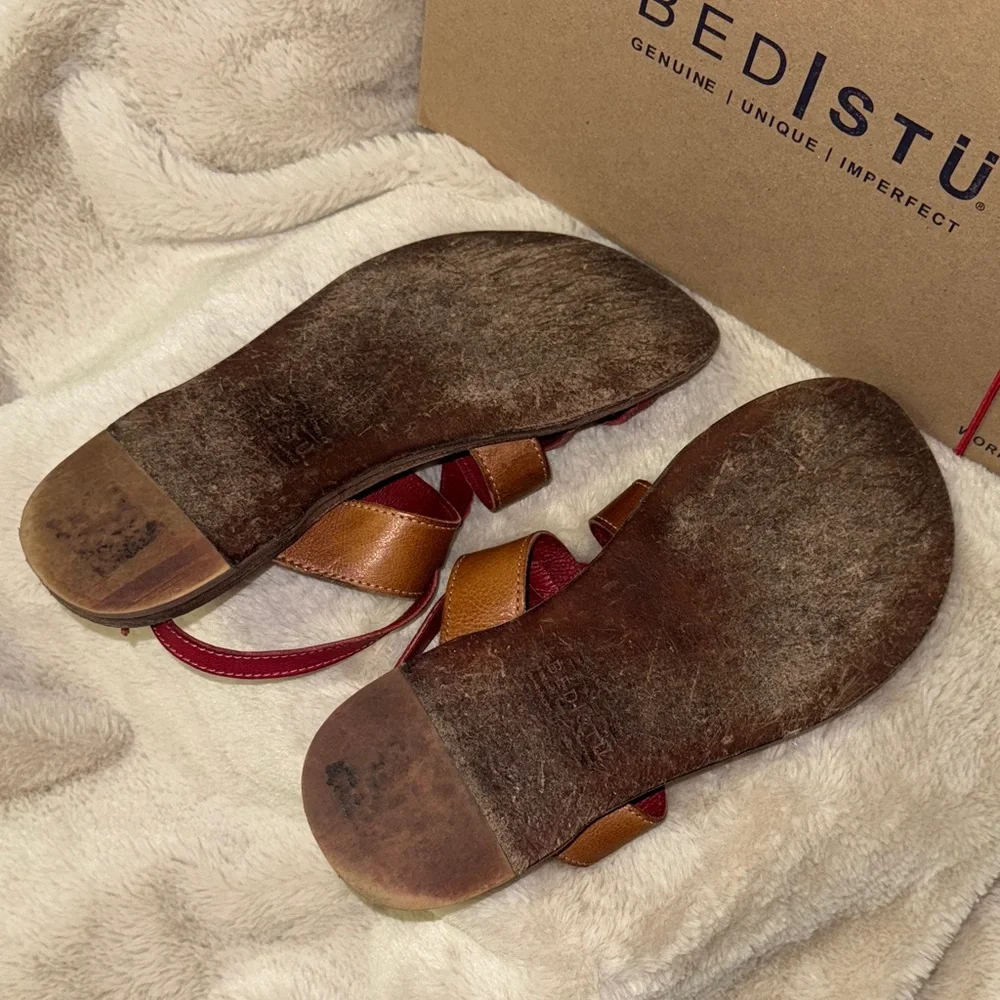 BED STU Manati II Cherry Mustard Rustic Leather Sandals - Picture 3 of 5